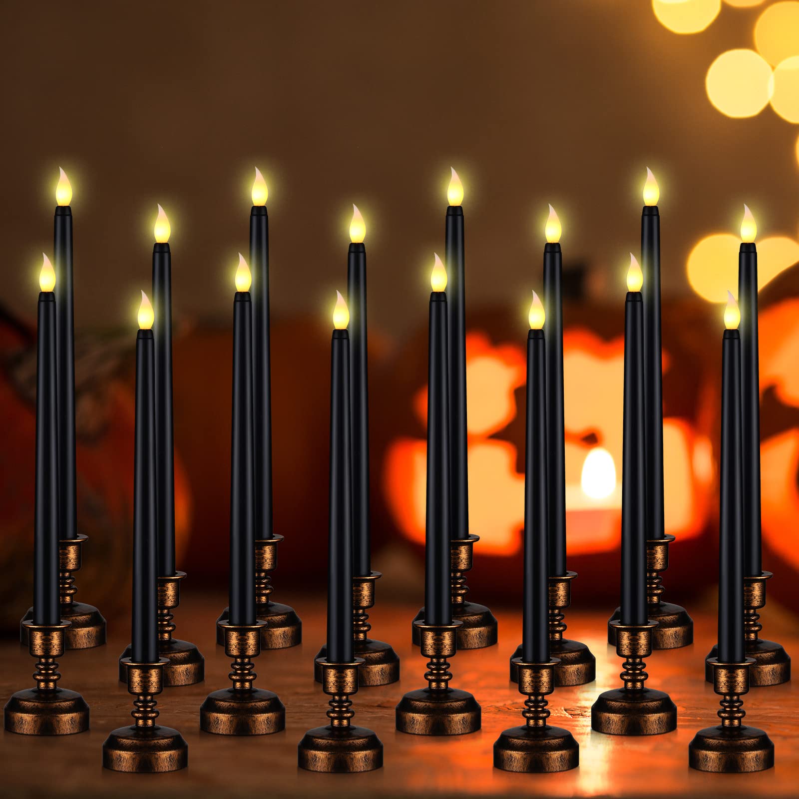 View 5 of ***PARTS MISSING -NO CANDLES INCLUDED*** Fumete 14 Pcs Halloween Candle Holders Gold Base for Halloween Party Home Dinner Decorations