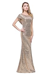 Sparkle Gold Sequind Bridesmaid Dresses Modest Long