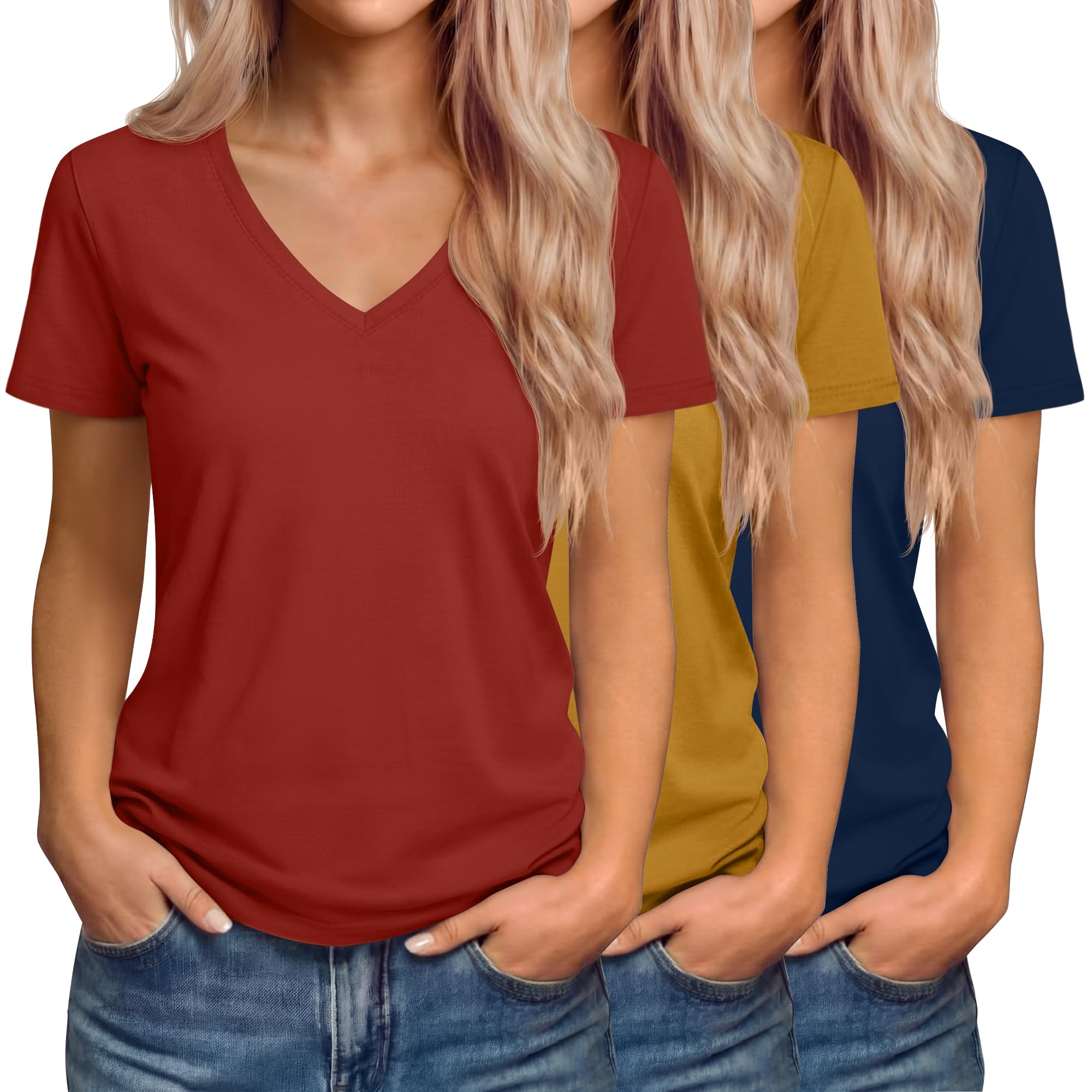 Photo 1 of **********MISSING PARTS*******
Riyiper 3 Pack Women's V Neck T-Shirts Short Sleeve Loose Fit Tops Casual Basic Trendy Straight Hem Plain Tees(Medium,Orange Red, Yellow, Dark Blue)