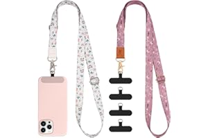 COOKOOKY Phone Lanyard, Universal Crossbody Patch Phone Lanyards, Cell Phone Lanyard Adjustable Phone Strap for iPhone Case ID Badges and Most Smartphones (Flowers #02)