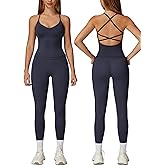 PQBPQB Women 2 Piece Workout Sets Padded Criss Cross Back Crop Tank Tops Tummy Control Leggings Yoga Outfits with Pocket