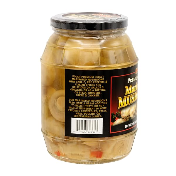 MW POLAR WHOLE MARINATED MUSHROOMS 35OZ (PACK OF 1), PREMIUM SELECTED, IN GLASS JAR