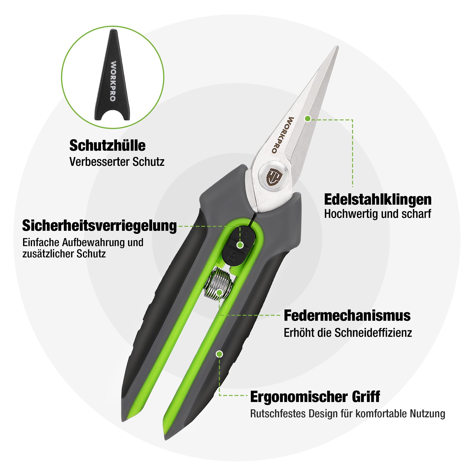 WORKPRO Gartenschere Set 2-tlg, 210mm SK5 Bypass Astschere für frische Zweige, 160mm Ernteschere Pflückschere für Blume und Frucht, Pflanzenschere Baumschere Rosenschere Blumenschere für Gartenarbeit 3