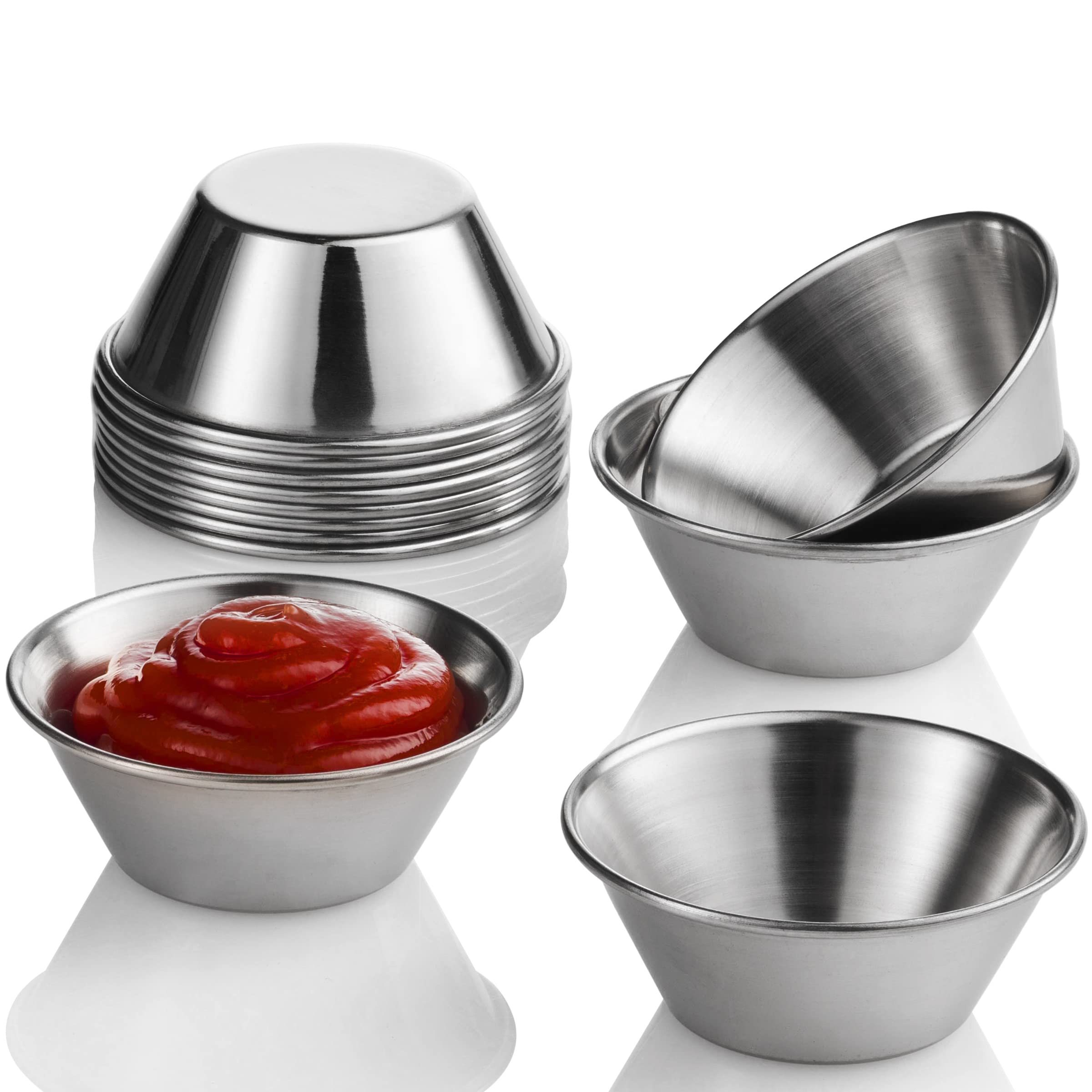 Nechtik Small Sauce Cups, Stainless Steel Ramekin Dipping Sauce Cup, Commercial Grade Individual Round Condiment cups (12, 1.5 oz.)