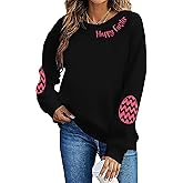 BANGELY Women Happy Easter Sweatshirt Cute Easter Egg Graphic Long Sleeve Shirt Easter Letter Print Pullover Sweatshirts