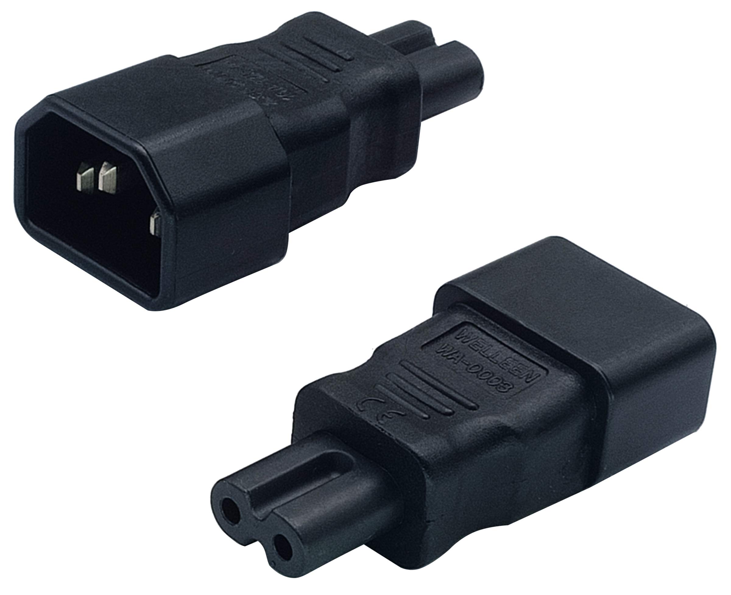 AAOTOKK IEC 320 C14 to C7 AC Adapter, 10A 125V IEC 3Pole Male to 2Pole Female Figure 8 Power Adapter,IEC C7 to C14 AC Converter Polarized Adapter for LED TV etc (2 Pack-C7 to C14)