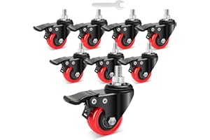 Nefish Stem Caster Wheels 2 Inch, 8 Pack, Heavy Duty Threaded Stem Casters, UNC 1/2"-13 x 1" Swivel Casters Set of 4 with Safety Dual Locking Wheel for Furniture and Cart