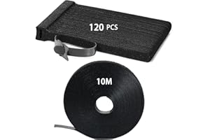 Reusable Cable Ties 120 PCS with 10M Hook & Loop Strap, Black - Cord Management for Home, Office, Workspace, Travel & Craftin