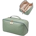 EACHY Travel Makeup Bag,Large Capacity Cosmetic Bags for Women,Waterproof Portable Pouch Open Flat Toiletry Bag Make up Organizer with Divider and Handle