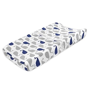 Amazon Com Just Born High Seas Nautical Changing Pad Cover Grey Blue Whales Baby