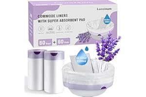 Lunoleum Commode Liners with Absorbent Pads, 60 Commode Liners and 60 Commode Pads, Potty Bags for Portable Toilet Potty Chair Liners for Portable Toilet, Adult Commode Chair and Bedpan