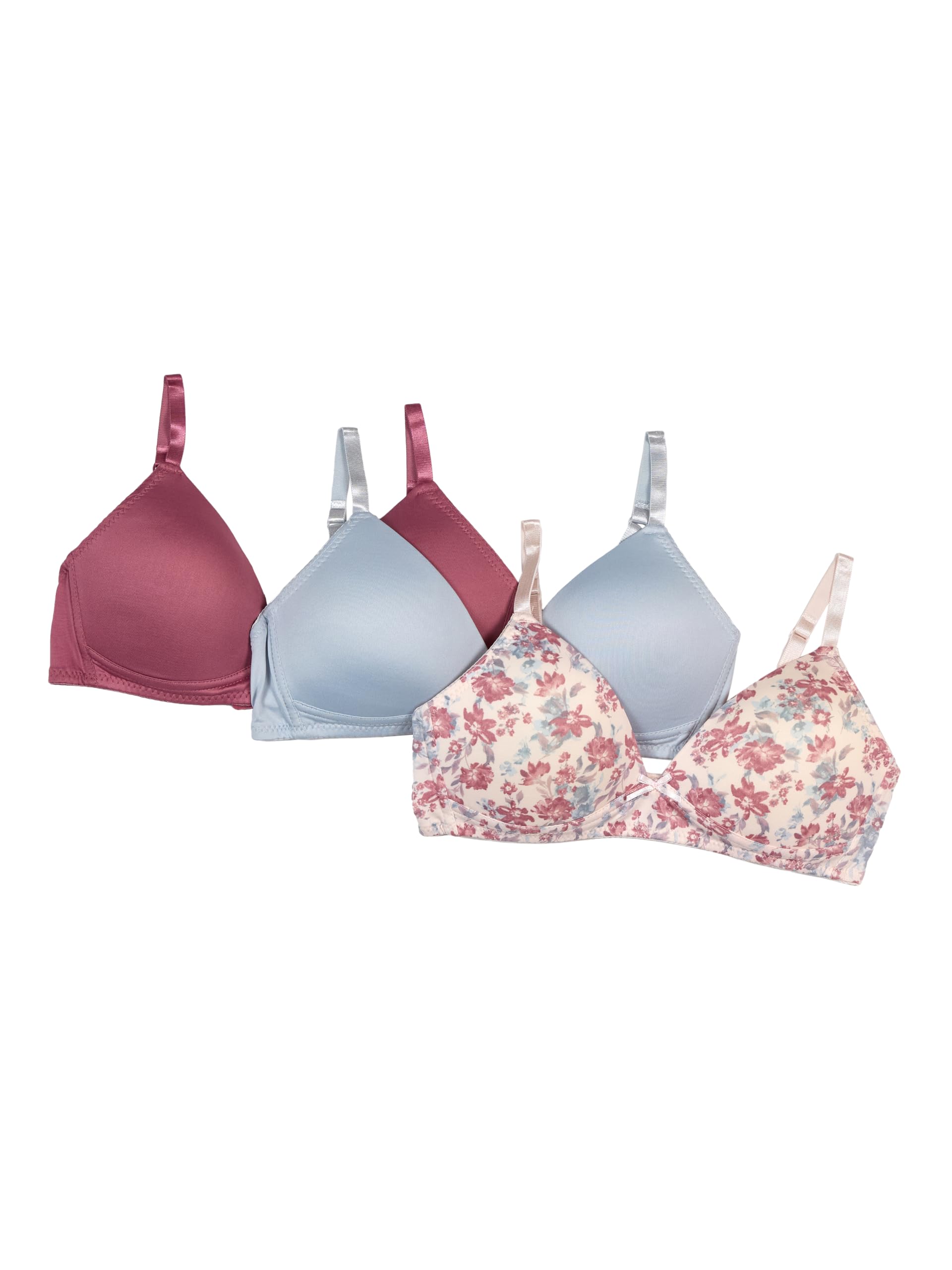 Tahari Girls’ 3-Pack Molded Wireless Bras, Country Floral