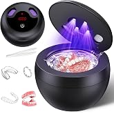 Upgraded Ultrasonic Retainer Cleaner Machine, 48kHz Ultrasonic Dentures Cleaner for Mouth Guards, Braces, Aligner, Toothbrush &amp; Jewelry, 200ML Capacity, Black
