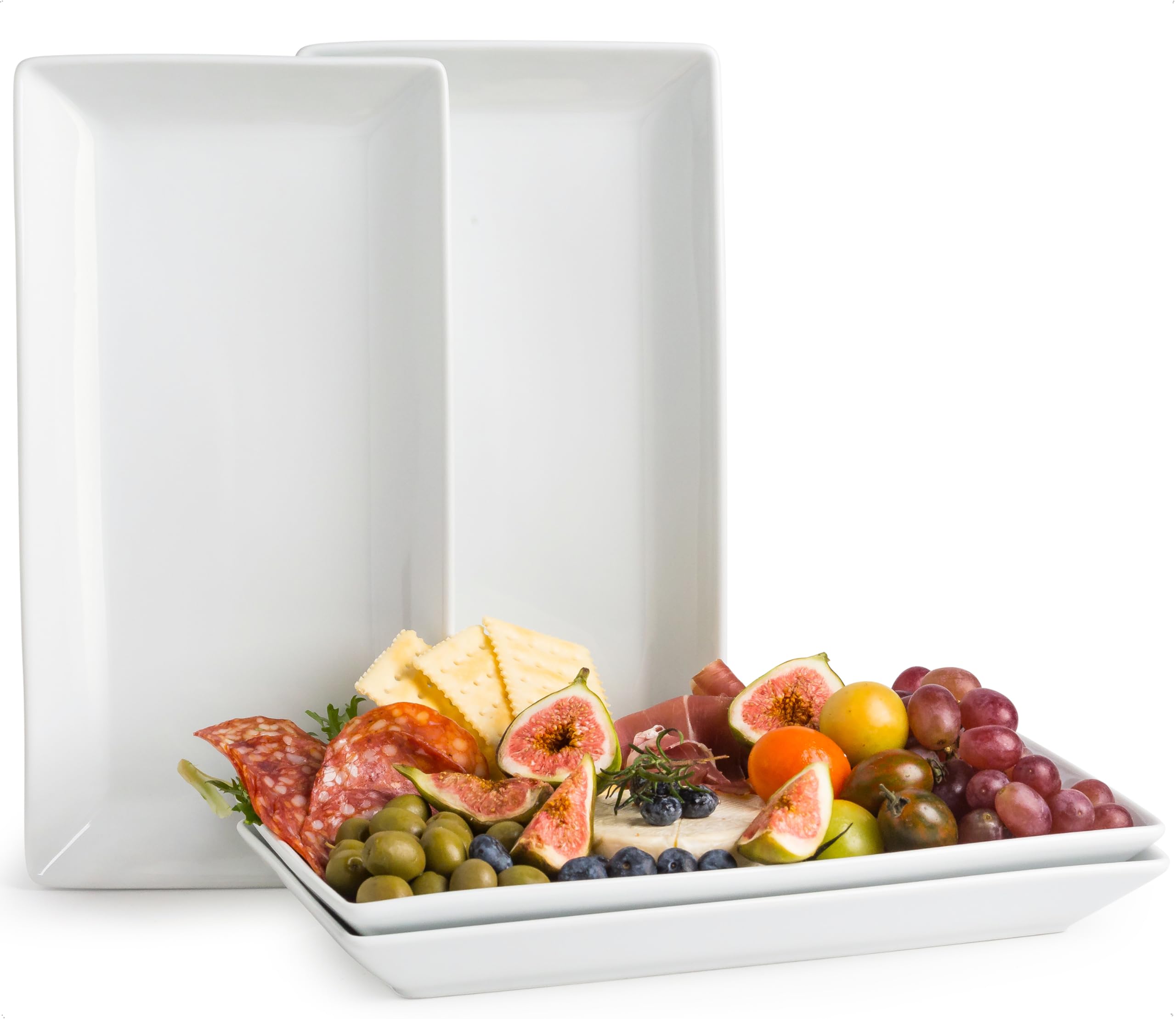 Photo 1 of YHOSSEUN Porcelain Serving Platters Rectangular Trays White Serving Platters for Party, Stackable Serving Plates Set of 4,12 inch
