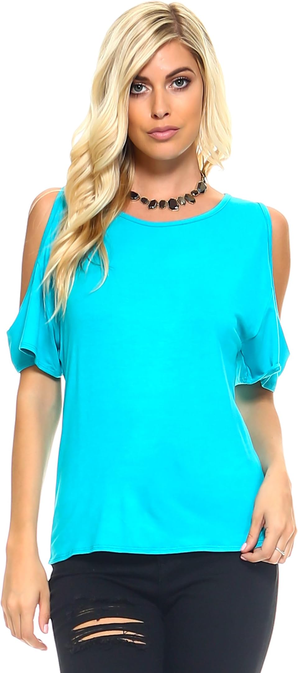 Womens Cutout Cold Shoulder Top by Isaac Liev | Premium Quality, Assorted Colors (X-Large, Mint Green)