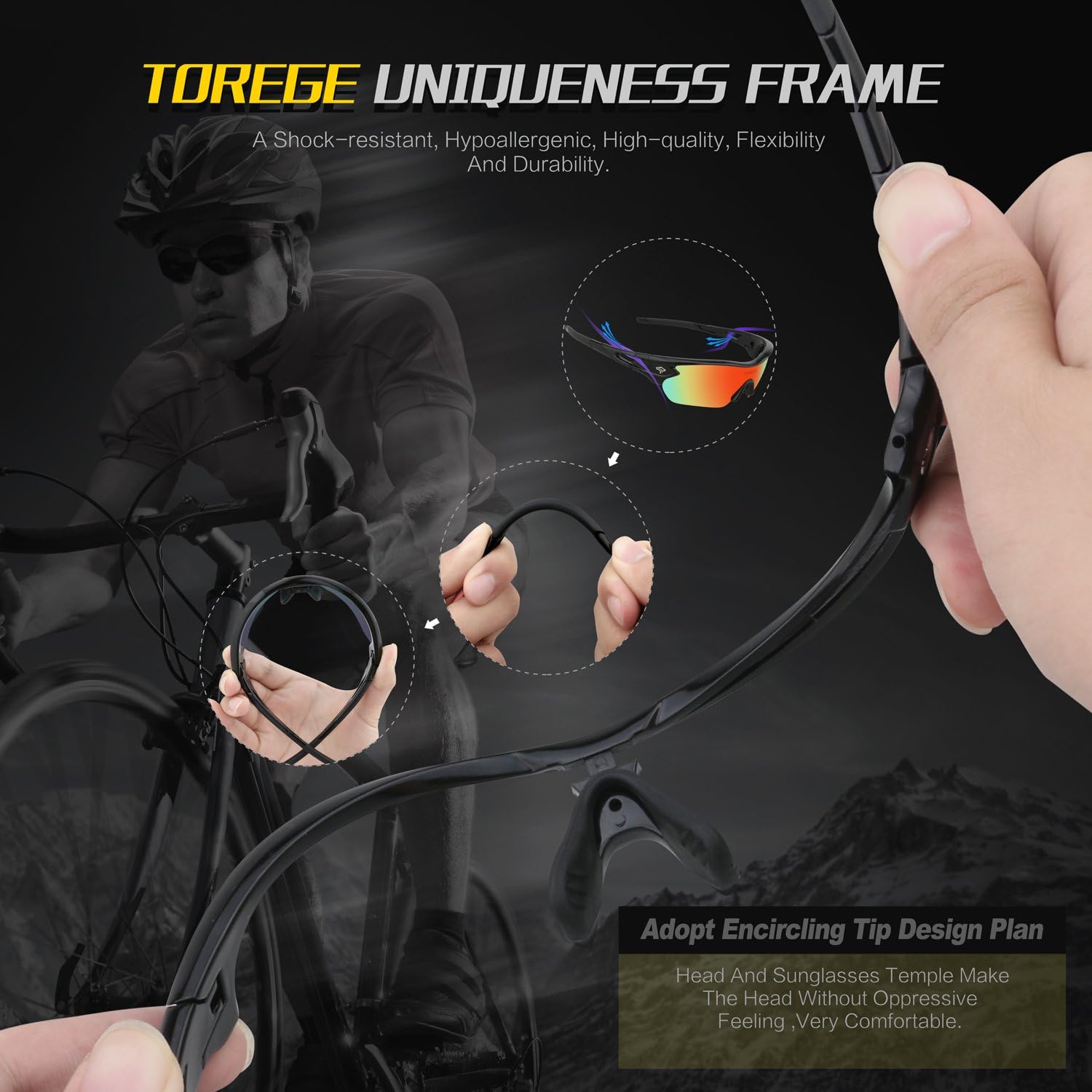 Torege Polarized Sports Sunglasses With 3 Interchangeable Lenes for Men Women Cycling Running Driving Fishing Golf Baseball Glasses TR002 Upgrade(Black&Black Tips&Rainbow Lens): Clothing