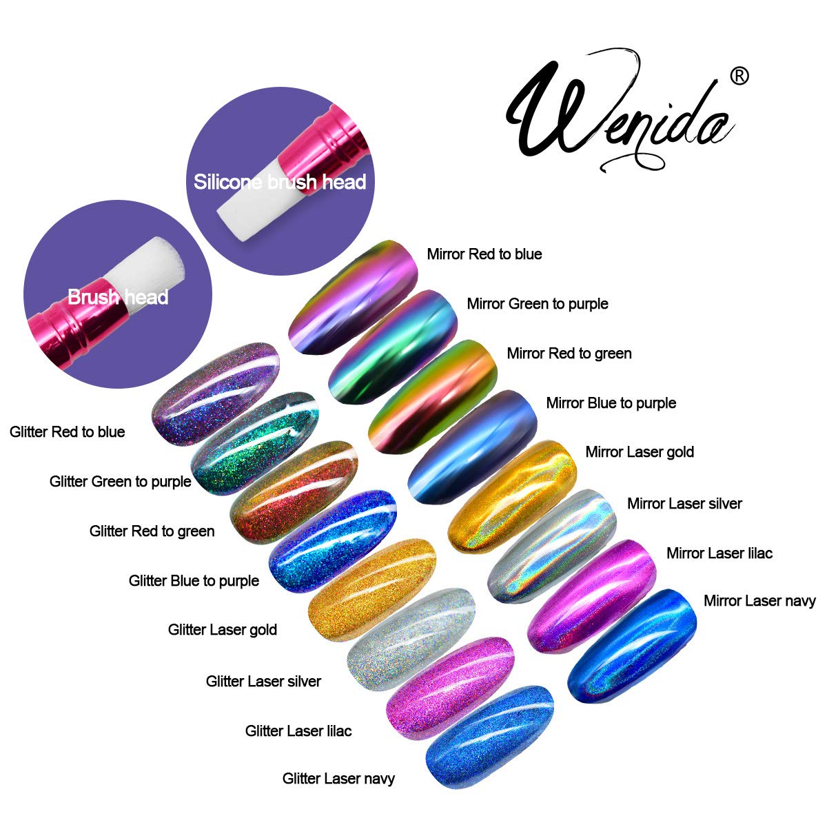 Nail Powder Wenida 8 Colors 1g/Jar Holographic Chrome Mirror Laser Synthetic Resin Pigment Manicure Art Decoration With 8pcs Eyeshadow Sticks: Beauty