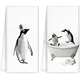 OINDADE Funny Penguin Hand Towels Set of 2, Funny Penguins Take a Bath Hand Towels for Bathroom Washroom Restroom, Penguin Decor Gifts for Kids, Cute Penguins Kids Nursey Bathroom Decor, 16x24In