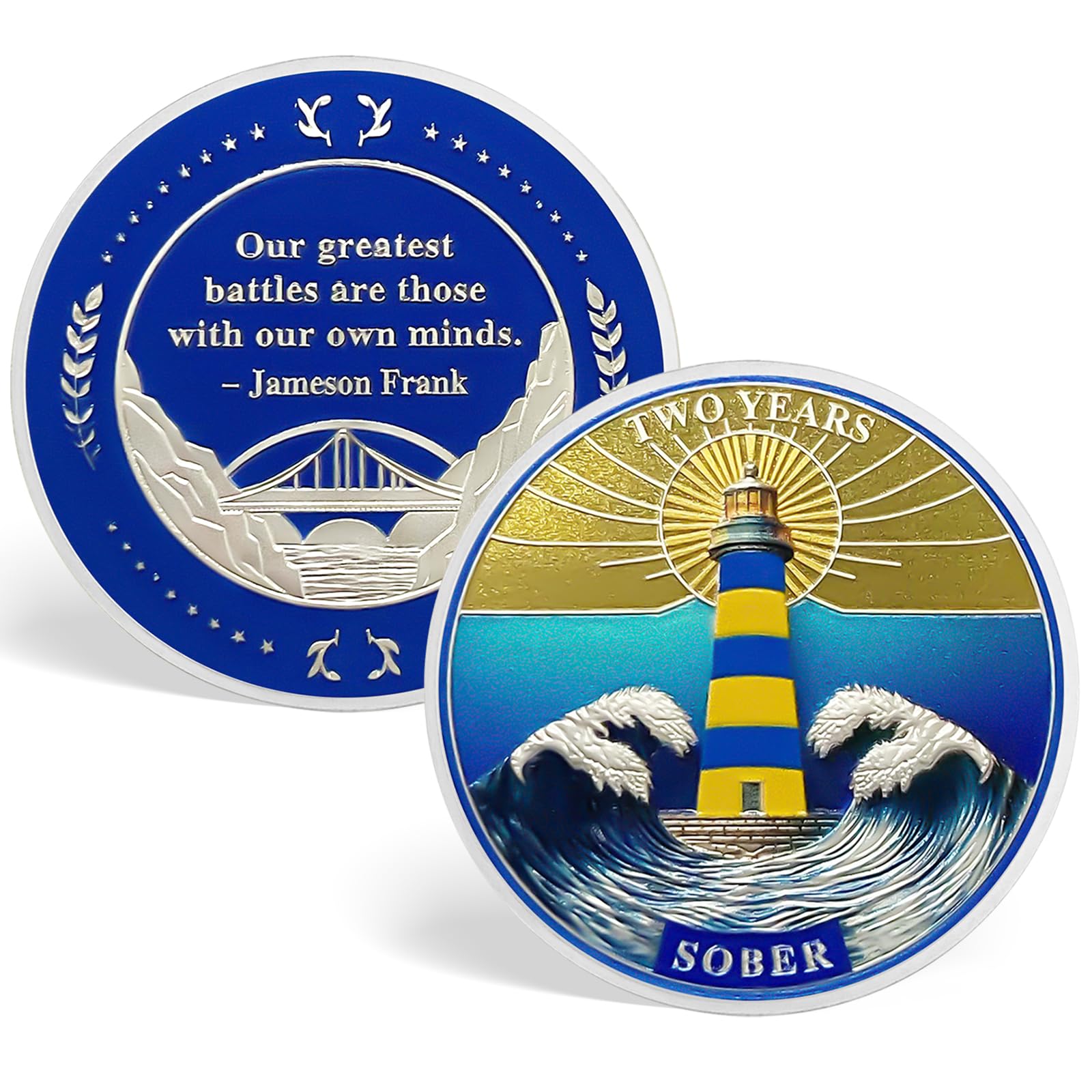 ACGZQY 2 Year Sobriety Coin - Original Lighthouse Storm Sobriety Chip Reborn from Storm AA Chips and Medallions Sober Token AA NA Alcoholics Anonymous Sobriety Gifts