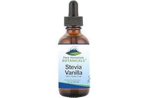 PURE MOUNTAIN BOTANICALS Vanilla Stevia Liquid Drops Flavored with Natural Sweet Vanilla - Alcohol Free & Kosher - 2oz Glass Bottle