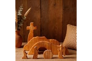YOSINXU Empty Tomb Easter Scene and Christian Cross Decoration, Wood Easter Resurrection Scene for Tray, Jesus Nativity Decor