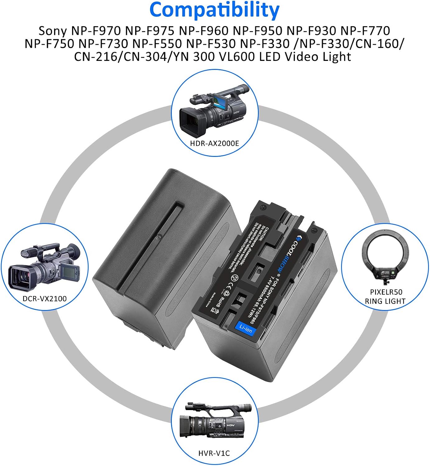 COOLSHOW F970 F960 F930 F950 Battery 2 Packs Replacement for Sony FDR-AX1,DCR-VX2100, DSR-PD150,DSR-PD170,HDR-AX2000,HDR-FX7 - Image 3