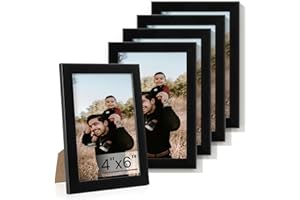 Heimlove 4x6 Picture Frame Set of 5,Black 4x6 Photo Frames Display 4"x6" Pictures,Picture Frames 4x6 Wall Gallery Collage Tabletop or Wall Mount,Poster Frame Display for Certificate Document