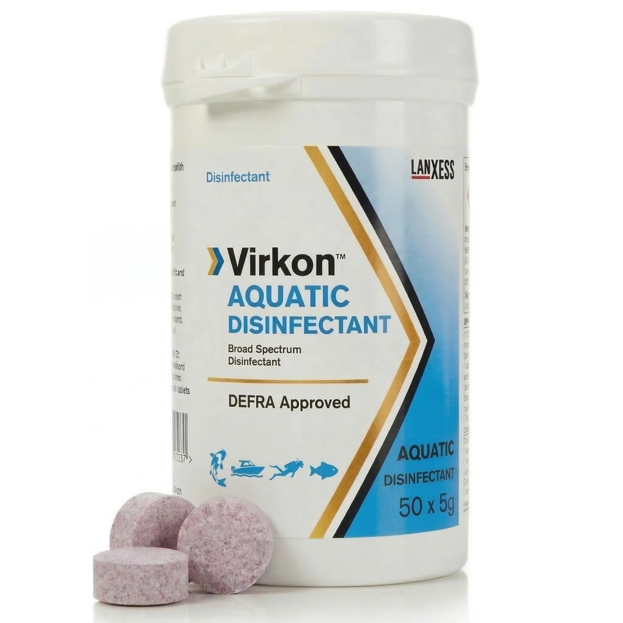 Virkon Aquatic Disinfectant Tablets for Fish Ponds & Koi Health – 50 x 5g Broad-Spectrum Virucide Kills KHV, WSSV, Bacteria & Fungi – DEFRA Approved Biosecurity Treatment for Nets, Gear & Systems
