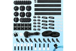 173 Pcs Cable Management Organizer Kit, Include 4 Cable Sleeve Split with 47 Self Adhesive Cable Clips Holder, 10 Cable Ties,