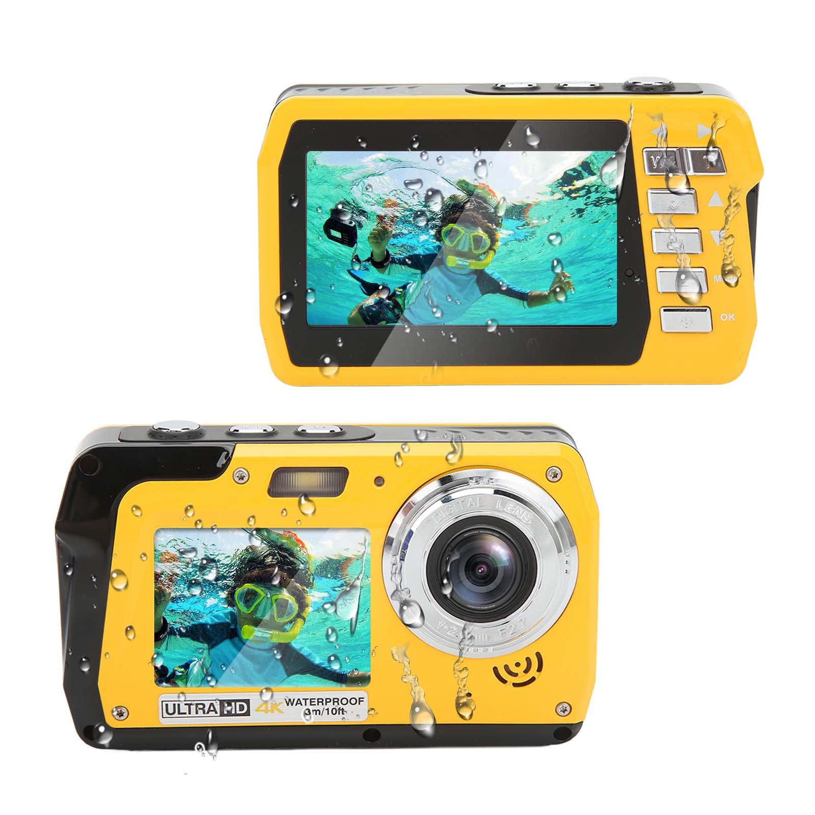 Waterproof Digital Camera, 10ft Underwater Cameras Full HD 4K 56MP Video Recorder Selfie Dual Screens with 18X Digital Zoom, Flashlight, for Snorkeling, Surfing, Swimming