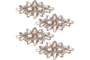 FINGERINSPIRE 4 PCS Flower Glass Rhinestone Applique Patches Iron on Sandy Brown Rhinestone Patches Wedding Bridal Decorative Patches Floral Beaded Applique Patches for DIY Crafts Costume Decoration