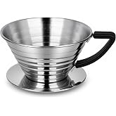 Replacement for Kalita Wave 185 Stainless Steel Pour Over Coffee Dripper | Metal Flat Bottom Brewer with 3-Hole &amp; Internal Ribs for 2-4 Cups Even Extraction Offer Smooth Taste, Professional Outdoor