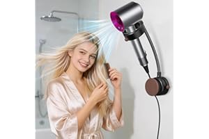 SEANCHEER Hands Free Hair Dryer Holder Wall Mounted with Suction Cup, No Drill Installation for Damage-Free Walls, 360° Adjus