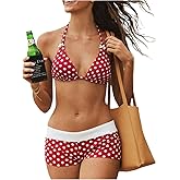Verdusa Women's 2 Piece Polka Dots Halter Bikini Set Tie Backless Swimsuit Vacation Outfits
