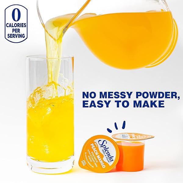 SPLENDA PEEL AND POUR ZERO CALORIE DRINK MIX, NATURALLY FLAVORED SUGAR FREE CONCENTRATE, 6 MULTI SERVE LIQUID PITCHER PODS (PEACH MANGO), PACK OF 1, 2.0 QUARTS
