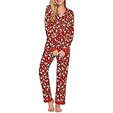 Ekouaer Pajamas for Women Set Long Sleeve Loungewear Soft Button Down Lounge Sets with Pockets Nightwear S-XXL