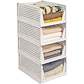 Stackable Plastic Storage Basket, Foldable Closet Organizers and Storage Bins, Drawer Organizer for Clothes, Storage Box for
