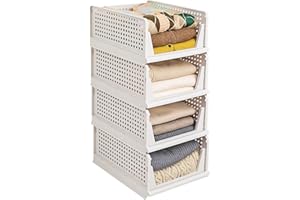 Stackable Plastic Storage Basket, Foldable Closet Organizers and Storage Bins, Drawer Organizer for Clothes, Storage Box for 