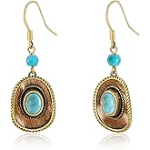 Wrangler Western Hat Drop Dangle Earrings for Women Country Statement Genuine Horsehair Turquoise Cowhide Retro Cowgirl Cowboy Jewelry