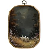 GUULIJEEMIY Moody Halloween Ghost Canvas Wall Art Decor, Vintage Dark Academia Ghost Octagon Framed Wall Art Prints, Cute Fall Spooky Enchanted Forest Hanging Decor for Bedroom Living Room, 10.2x7in
