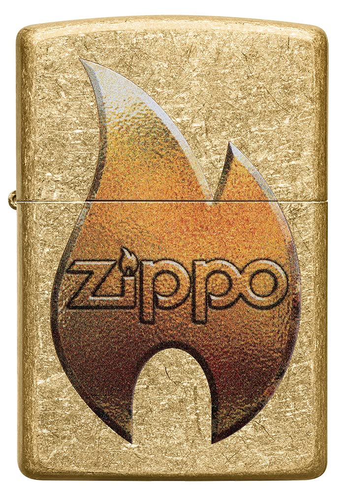 Zippo Windproof Lighter - Gold Flame Model - Tumbled Brass with Colour Image - Refillable - Reusable - Windproof Design - Gift Box - Made in USA — image 1