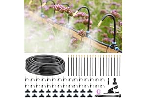 FUNPYNANI 360° Automatic Drip Irrigation Kit - 5/16'' Tubing, Adjustable Universal Spray Nozzle, Copper Atomizing System for Garden/Lawn/Greenhouse - Multi-Directional Rotation, Quick Connectors, 65FT