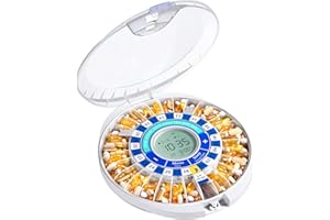 Daviky Automatic Pill Dispenser for Elderly with Alarm, 28-Day Electronic Locked Pill Box, Sound & Light Reminders for Medica