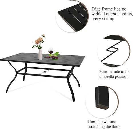 Amazon Com Ulax Furniture Outdoor Patio Rectangular Slatted Dining Table With Umbrella Hole Classic Black Kitchen Dining
