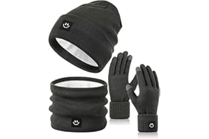SENPUKI Winter Smiley Face Beanie Hat Scarf Gloves Set Women Men,Cute Hats Fashionable Warm Neck Warmer Touchscreen Gloves Sets
