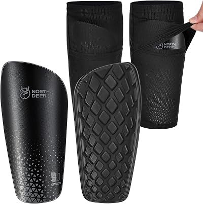 Northdeer Boys Football Shin Guards with Sleeves M Black
