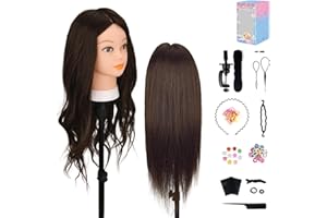 CENOZ Mannequin Head with 80% Real Human Hair, 26" Manikin Head, Doll Head for Hair Styling with Table Clamp Holder + DIY Hair Styling Set, Mannequin Head for Cosmetology Training Head and Stylist Supplies