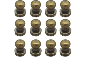 Denailey 12 Sets Solid Brass Round Head Button Stud Screw Leather Rivet Chicago Screws Button Rivets for Leather Craft Belt Wallet Handbag Repairs Decoration (Round Head Size 6mm, Antique Brass)