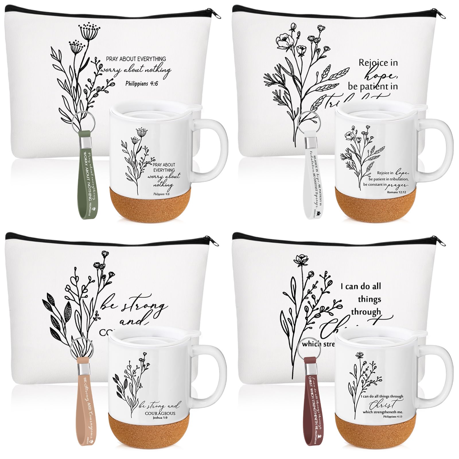 Photo 1 of Baderke 12 Pcs Christian Gifts Set 13. 5 oz Coffee Mug Cups Bible Verse Makeup Bag with Keychain Religious Church Clergy Appreciation Gifts for Pastor Wife Sunday School Teacher Women(White)