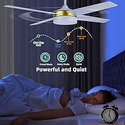 YITAHOME 52 Inch White Gold Ceiling Fans with Light